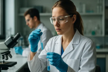 Kémiai szakember laboratóriumban szén-diszulfid vizsgálatakor