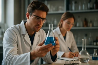 Kémia laboratórium: kutatás szilícium-dioxid és kvarc anyagokkal