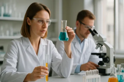 Kémiai laboratórium izopropil-alkohollal végzett kísérlet során.