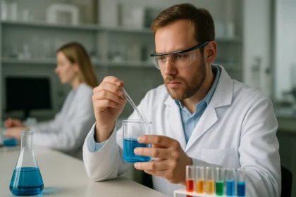 Kémikus szódavíz kísérletezése laboratóriumban