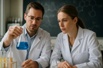 Két vegyész és kémiai kísérletek laboratóriumban