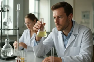 Kémiai kísérlet az laboratóriumban szulfitok elemzésével