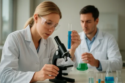 Kémiai kísérlet szulfitos karamell tanulmányozására laboratóriumban.