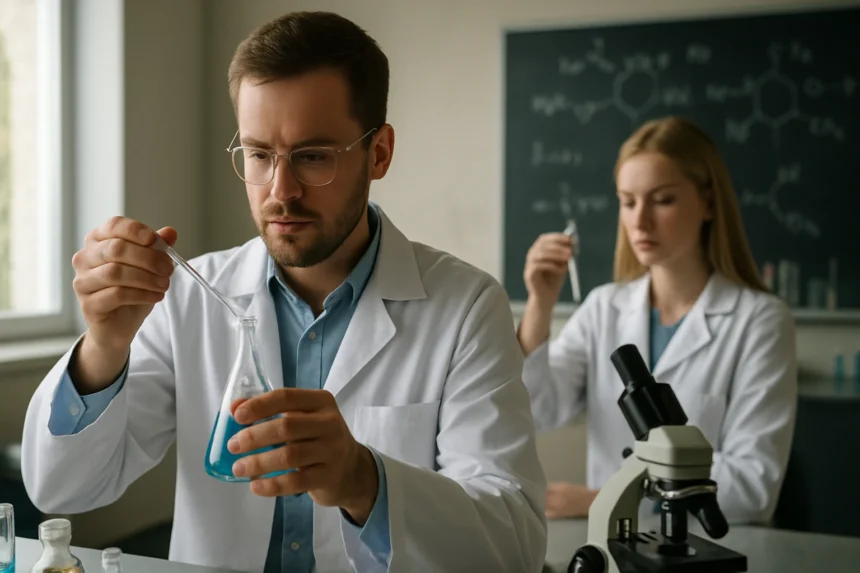 Kémiai kísérlet tartarogliceridekkel laboratóriumban.