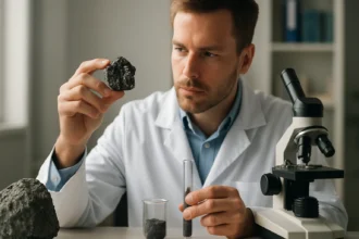 Laboratóriumi munka során a kémikus a telluriumot vizsgálja.