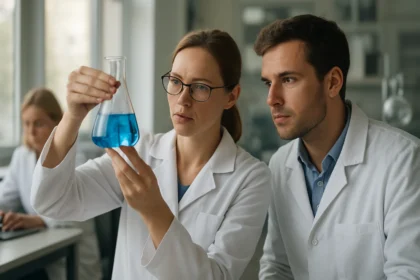 Laboratóriumi munka monoetanol-amin elemzésével kémikusok által