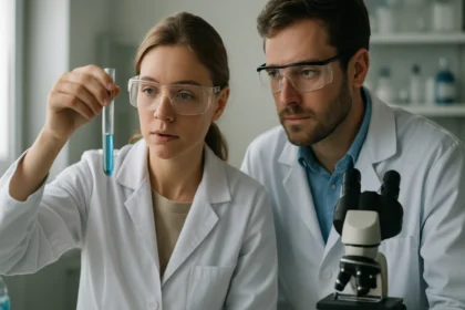 Két laboratóriumi kutató monociklusos vegyületet vizsgál.