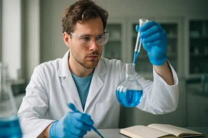 Laboratóriumban kémikus monokeményítő-foszfátot vizsgál.