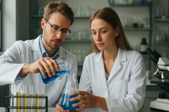 Két kutató az aromás naftilcsoport szintézisével foglalkozik.