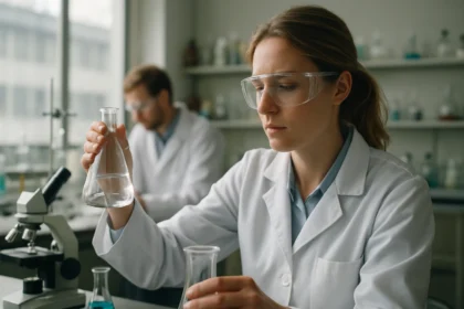 Kémiai kísérlet metakovasavval laboratóriumban