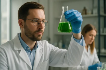 Nehézfémek kémiai reakciójának vizsgálata egy laboratóriumban.