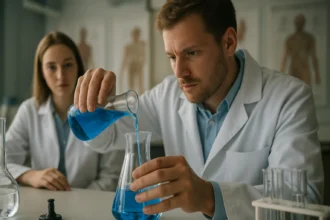 Kísérleti laboratórium jelenet nátrium-aluminát előállításához