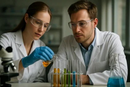 Kémiai kísérlet nátrium-hidrogén-szulfáttal laboratóriumban