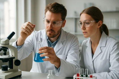 Kémiai kísérlet nátrium-peroxid használatával laboratóriumban.