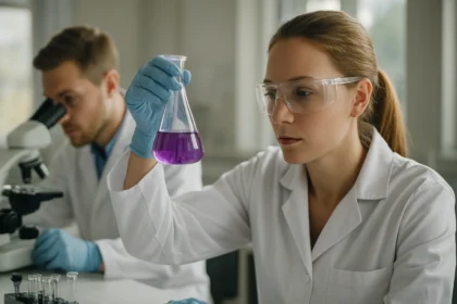 Kémiai kísérlet laboratóriumban, nem nemesfémek elemzése