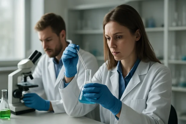 Laboratóriumi kísérlet, ahol tudósok elektromos kémiai reakciókkal foglalkoznak.