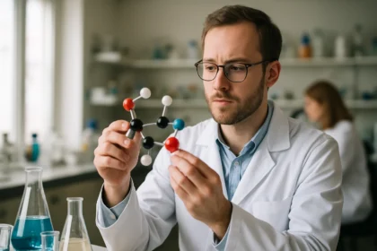 Kémikus N-etiliden-N-metilformohidrazid molekulát vizsgál