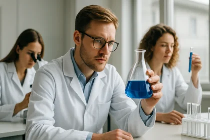 Kémiai kísérlet folyamatban, laboratóriumi munka