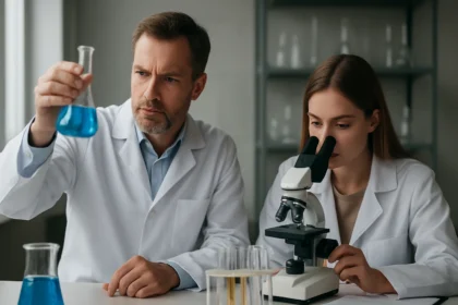 Kémiai kísérlet nikkel-kadmium akkumulátorokkal kapcsolatosan laboratóriumban.