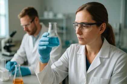 Kémikus laboratóriumban dolgozik NiMH akkumulátorokkal kapcsolatos vizsgálatokon.