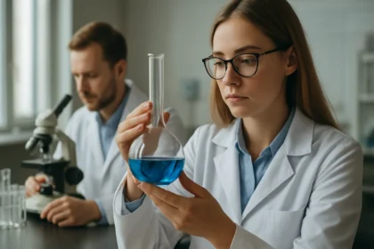 Ninhidrin (C9H6O4, gyakran monohidrát) sárga kristályos vegyület, erős oxidálószer. Szabad aminokkal Ruhemann‑lila reakciót ad; amino-savak kimutatására, TLC-sprayként és porózus felületi ujjlenyomatok fejlesztésére használják.