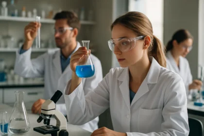 Laboratóriumi kísérletezés nitrálás során, kémiai reakciók