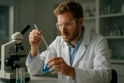 Kémikus laboratóriumban nitrálósavval végzett kísérlet során