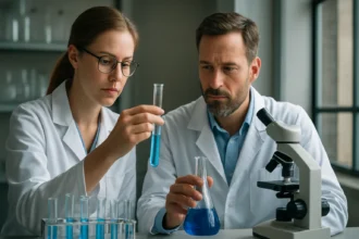 Kémikusok kísérletet végeznek nitrilcsoporta vonatkozóan