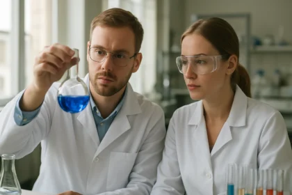 Kémiai kísérlet során nitrogén-hidrid vizsgálata laboratóriumban.