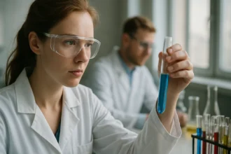 Kémiai kísérlet laboratóriumban, nonahidrat vegyületek vizsgálata.