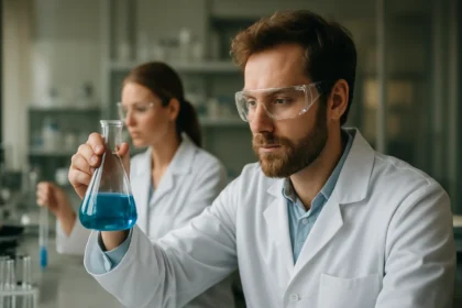 Kutatók laboratóriumban normál hőmérséklet és nyomás mérésekor.