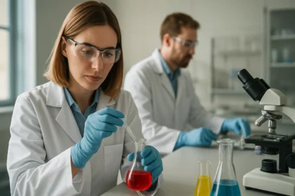 Kémiai kísérlet laboratóriumi környezetben, metilaceton kutatás.