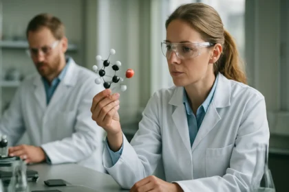 N-propilalkohol molekula bemutatása laboratóriumi környezetben.