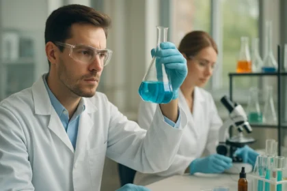 Kémiai laboratóriumi kutatás N-propil-aminnal kapcsolatban.