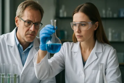 Kémikusok laboratóriumban 1-oktadekanollal kísérleteznek