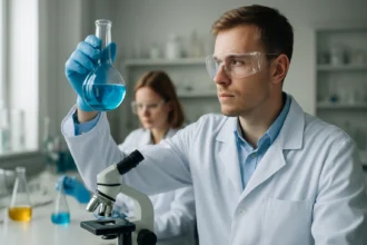 Kémiai kísérletező laboratóriumban az ortosav vizsgálata