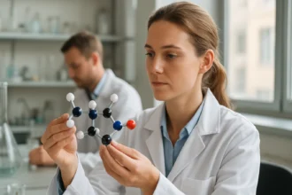 Kémiai molekulák megfigyelése laboratóriumban kutatók által.