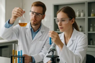 Két vegyész laboratóriumban, 3-oxobutánsav kutatása