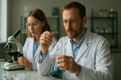 Kémikusok laboratóriumban parciális moláris Gibbs-energiát vizsgálnak