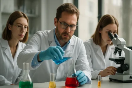 Kémiai kutatás, passziválódás folyamatainak vizsgálata laboratóriumban.