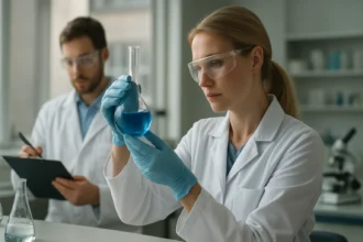 Laboratóriumi kémikusok polibutilén-izotereftalát vizsgálata