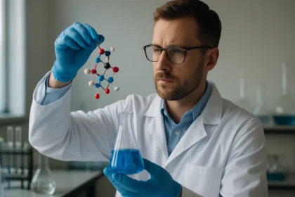 Kémikus metilén-bromid molekulát vizsgál egy laboratóriumban.