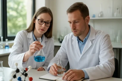 Laboratóriumi dolgozók pentetrazollal kapcsolatos kísérletet végeznek.