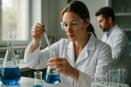 Kémiai kísérlet előkészítés laboratóriumban, peroximonokenvisav vizsgálat.