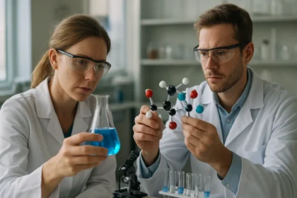 Két kutató laboratóriumban NMR spektroszkópiával foglalkozik