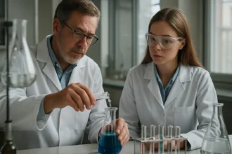 Kémiai kísérlet laboratóriumban metil-formiát használatával.