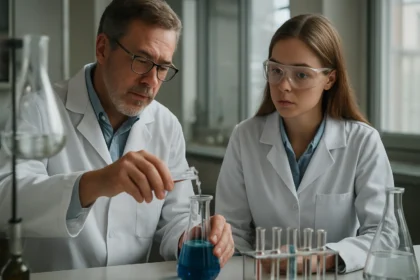 Kémiai kísérlet laboratóriumban metil-formiát használatával.