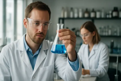 Laboratóriumi kísérlet kémiai komplexekkel kapcsolatos kutatás során.