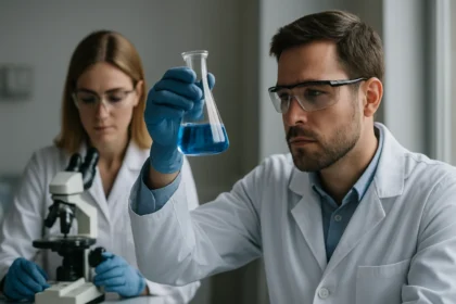 Piroforos anyagok kémiai elemzése laboratóriumban.