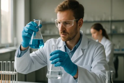 Kémikus pirokatechin vizsgálata laboratóriumban edényekkel